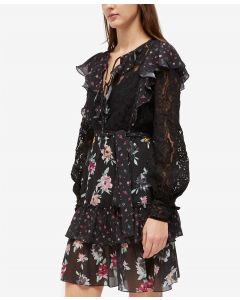 French Connection Edith Devore Mixed Print Ruffle Dress