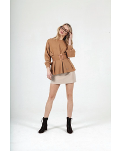 Jovonna London Tan Tino Belted Sweater