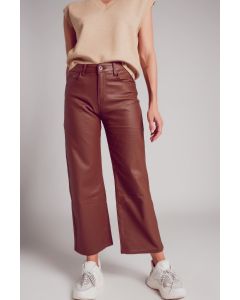 Q2 Brown Coated Wide Leg Denim Pants