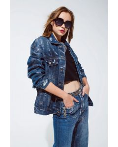 Q2 Oversized Silver Metallic Finish Denim Jacket 