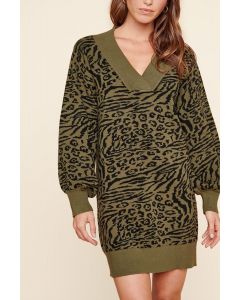 Sugarlips Mojave Animal Print Sweater Dress