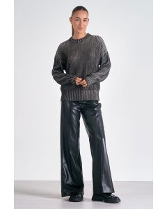 Elan Crewneck Ribbed Black and White Sweater