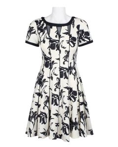 Taylor Black and White Fit And Flare Floral Dress