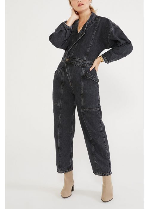 ÉTICA Asymmetrical Liv Black Denim Jumpsuit 