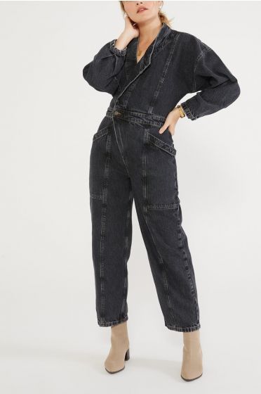 ÉTICA Asymmetrical Liv Black Denim Jumpsuit 