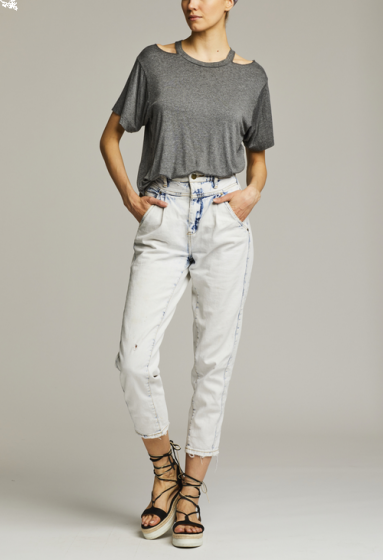 Nicole Miller Cut Out Shoulder Top
