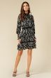 Adelyn Rae Mock Neck Black and Silver Chiffon Ruffle Hem Dress