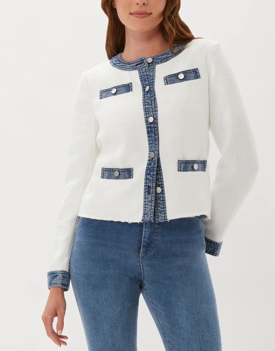 ECRU White Tweed Denim Detail Jacket