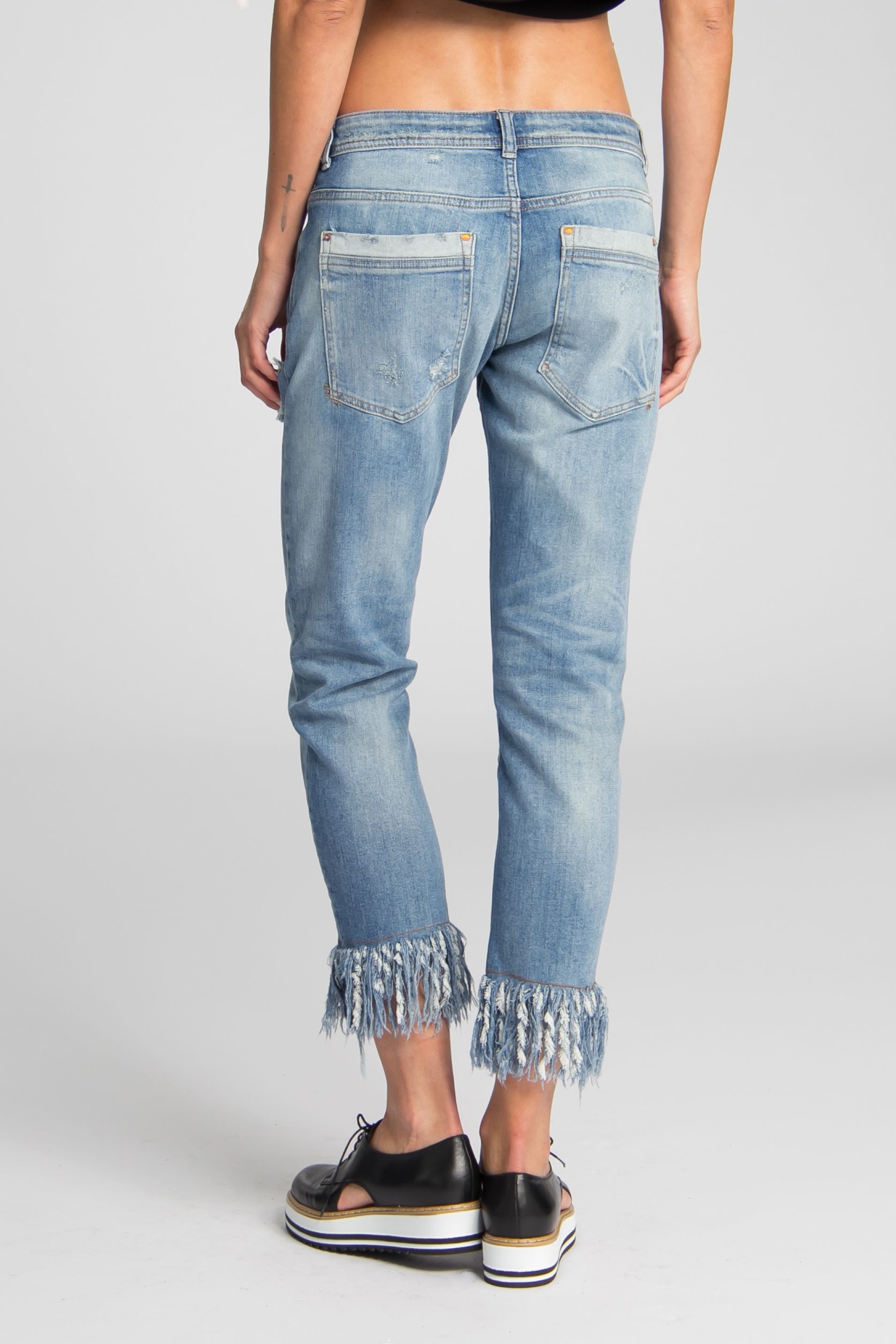 Jack Meets Kate Shane Boyfriend Jeans With Fringe Hem