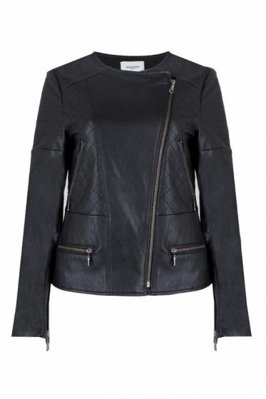 Jovonna London Amaya Black Cross-Front Faux Leather Moto Jacket 