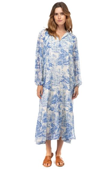 BTFL-LIFE Blue and White Printed Midi Dress