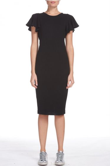 SEN Black Ribbed Ruffle Sleeve Dress