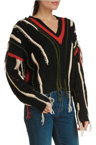 Elan V-Neck Multi Color Fringe Sweater