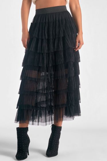 Elan Layered Midi Tulle Skirt  