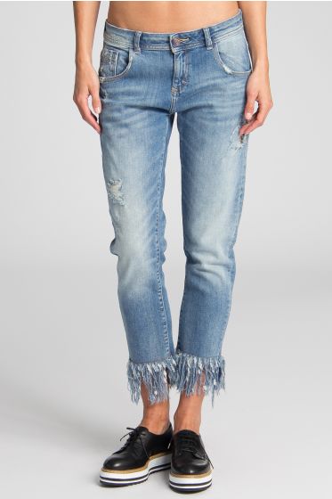 Jack Meets Kate Distressed Boyfriend Jeans With Fringe Hem 