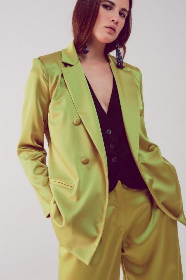 Q2 Tailored Double Breast Satin Blazer  