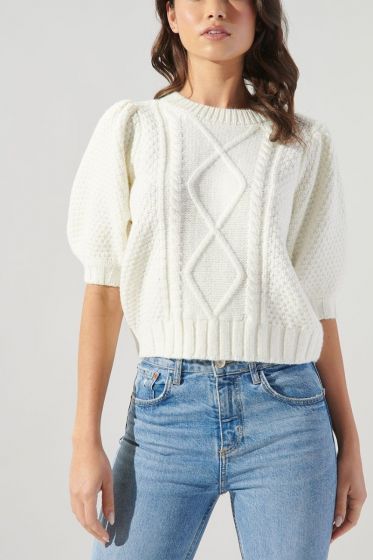 Sugarlips Ivory Puff Sleeve Sweater