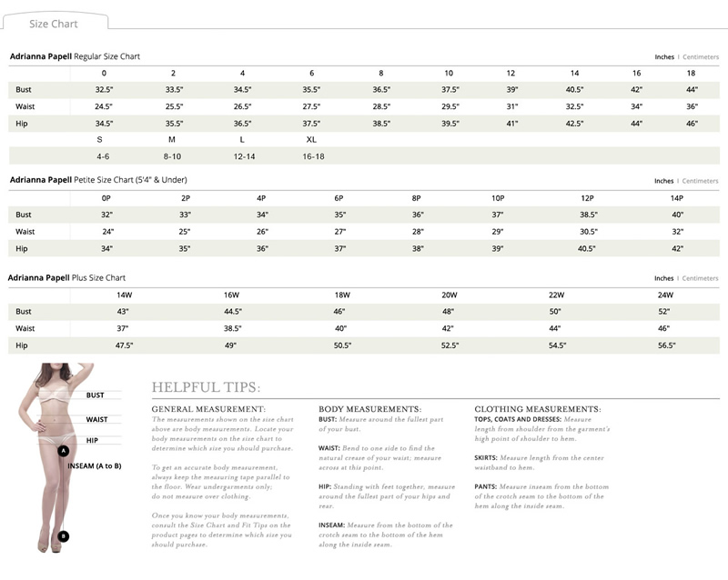 Papell Size Chart